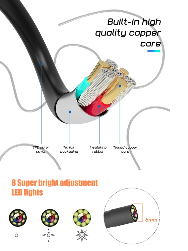8mm Lens IP67 endoscope 10m Snake Tube Camera 4.3 " LCD borescope 1080p inspection camera with 2600 mAh 18650 battery 8 LEDs