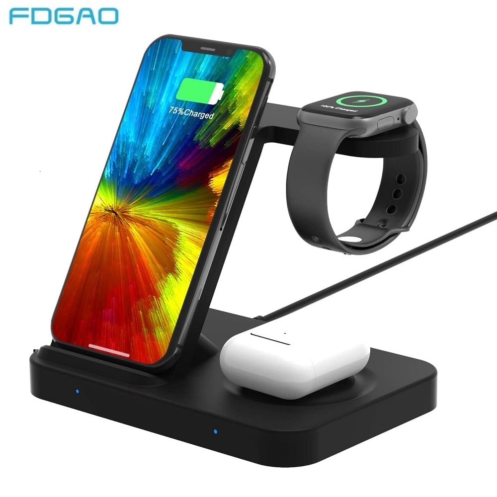 15W Drahtlose Ladegerät Stehen 3 in 1 Qi Schnelle Ladung Dock Bahnhof Für iPhone Apfel Uhr SE 6 5 4 3 AirPods Profi Samsung Getriebe Knospen