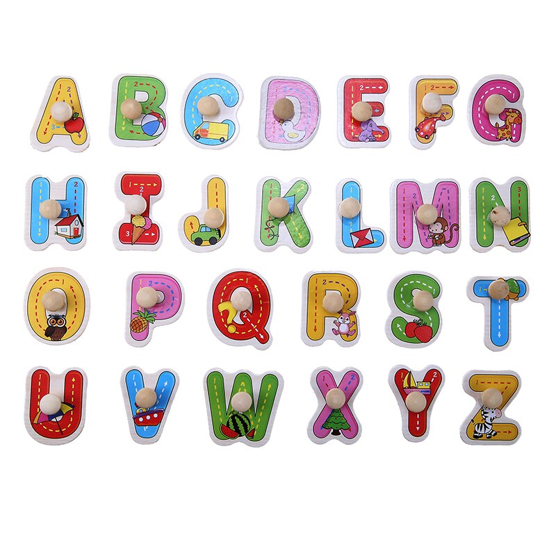 Børns baby hånd gribe træ alfabeter tal puslespil bord børn lærer tidlige pædagogiske legetøj: Default Title
