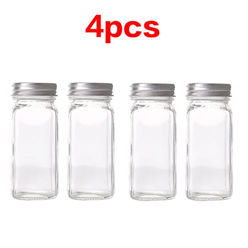 Seasoning Bottle Square Glass Seasoning Bottle Complementary Food Bottled Barbecue Jar Various Lids 120g Canister Set Kitchen: 4
