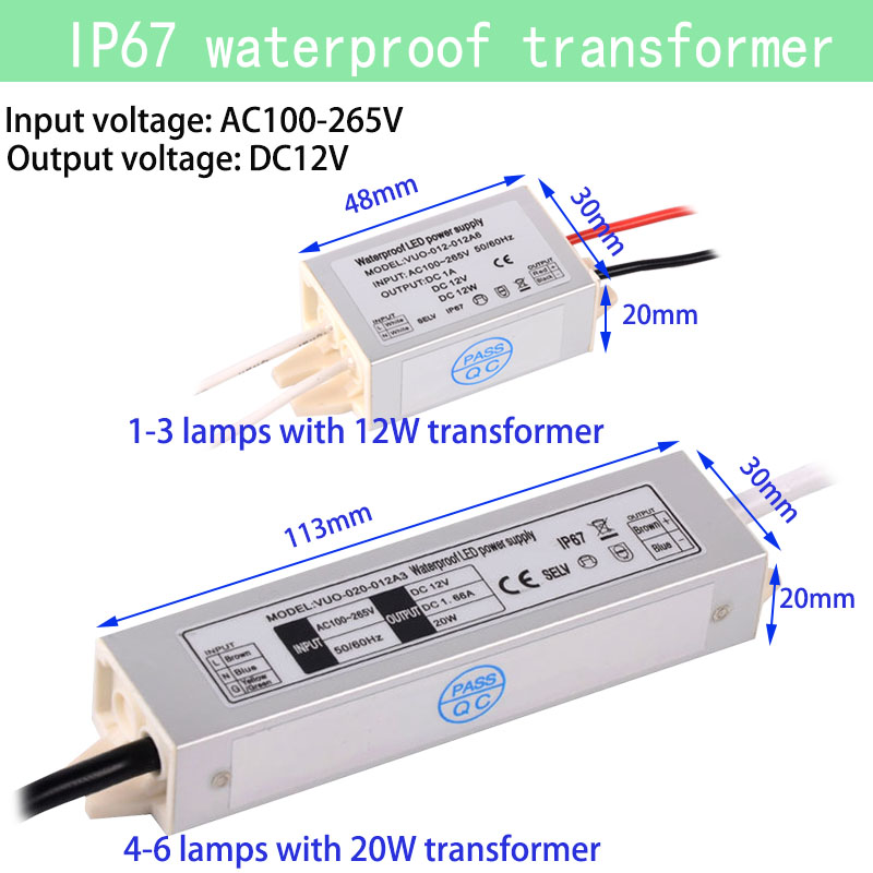Mini luz descendente LED con transformador, foco de techo RGB de 12V, IP65, 3W, para dormitorio, cocina, 12V, regulable, escalera, armario, luz de