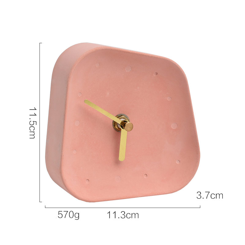 Horloge de Table béton muet | Accessoires de décoration de maison, ciment en forme de géométrie, décoration de bureau, petite horloge de bureau: 1pc pink