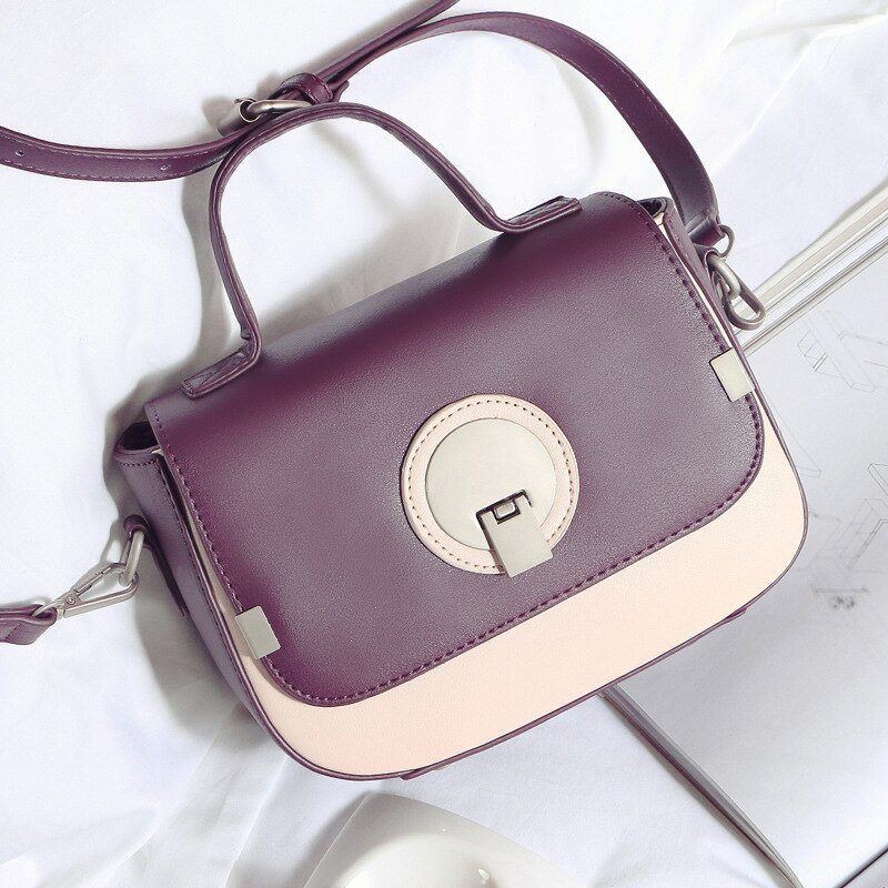 Doudou European and American round button small square Bag Messenger Bag single shoulder women's bag leisure ba: Purplish Red