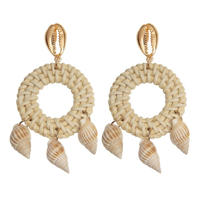 ZOSHI Handmade Earrings For Women Wooden Straw Weave Rattan Wedding Party Dangle Jewelry Shell Earrings Jewelry: EH1725