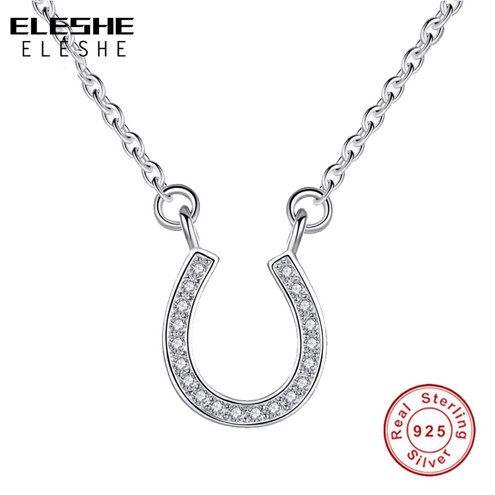 ELESHE 925 Sterling Silver AAA Zircon Necklaces Shiny U Shape Pendants For Women Engagement Choker Fine Jewelry