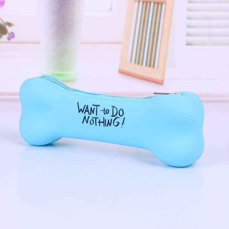 Kawaii Candy-colored Bone-shaped Pen Bag Silicone Zipper Pencil Cases Lovely Letter Style Cosmetic Stationery Pouch School Suppl: White