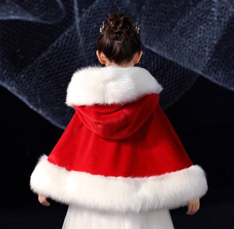 Petite fille mariage fourrure enveloppement hiver enfants bal fête manteau petits enfants châle avec capuche boléro