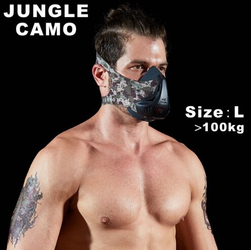 Fdbro sport løbemaske træning fitnesscenter træning cykling elevation cardio udholdenhed vejrtrækning stor højde konditionering sport maske: Jungle camo l