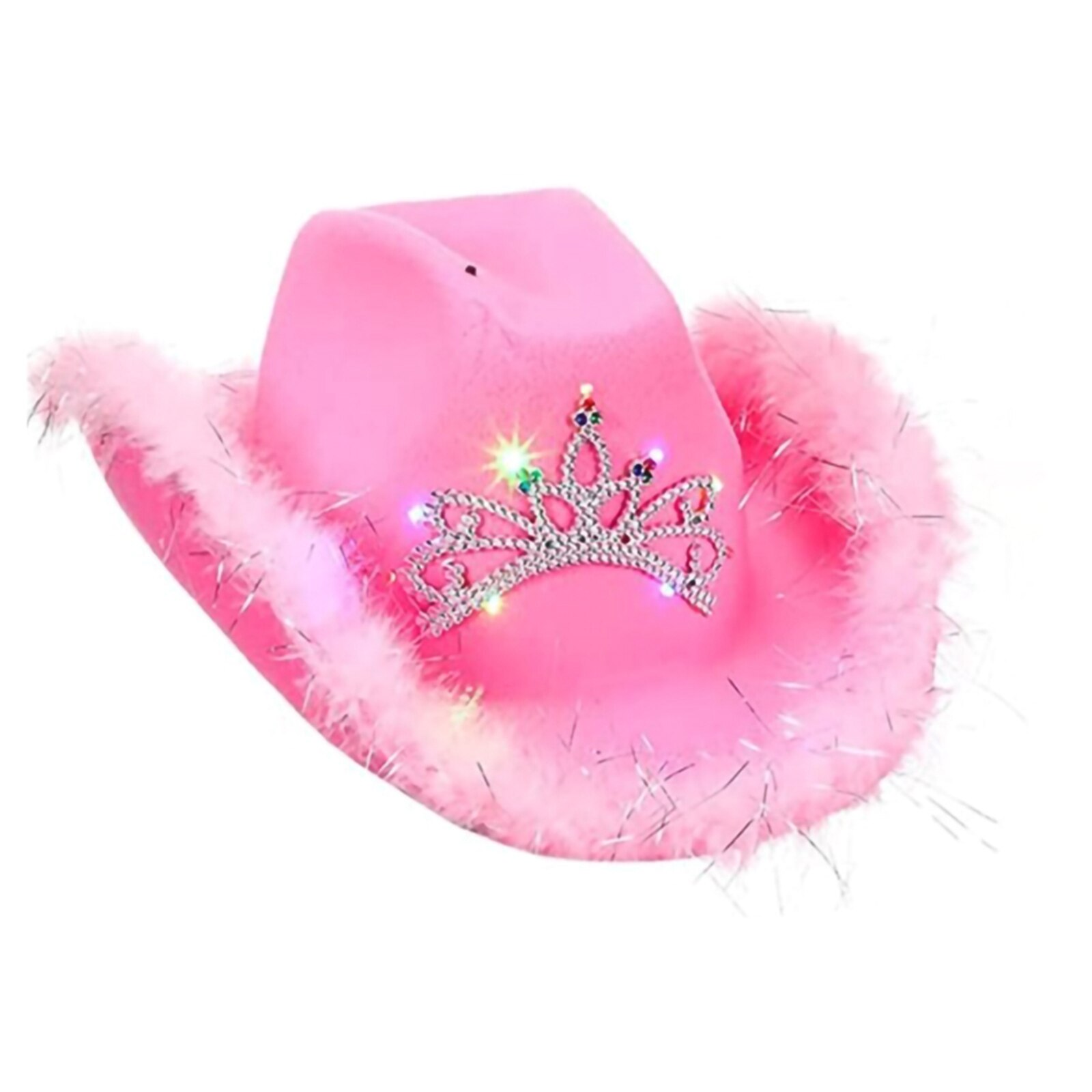 Sombrero de vaquera rosa con ribete, sombrero de vaquero de con de Tiara de corona, sombrero de vaquera de fieltro rosa para accesorios de disfraces: B
