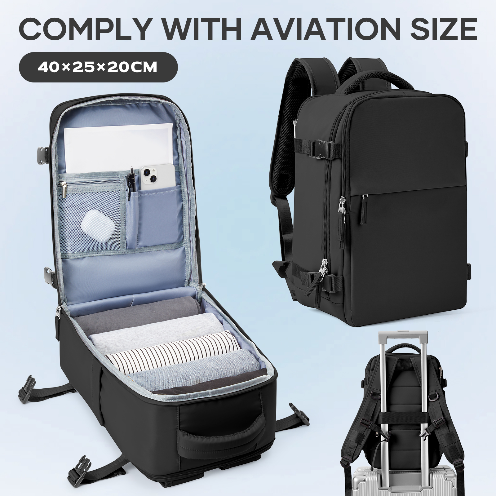 Mochila de viaje Ryanair avión 40x25x20 bolsa de cabina, mochila de trabajo para ordenador portátil para hombres, equipaje de mano mochila Ryanair mochila femenina