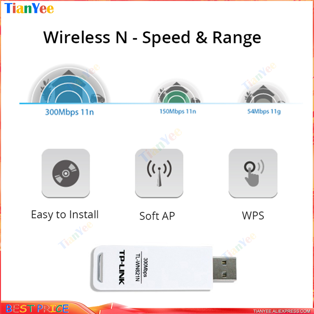 TP-Link TL-WN821N 300Mbps 2.4G Adapter Wifi Network Cards USB Wifi Receiver Transmission Dongle for Desktop Laptop