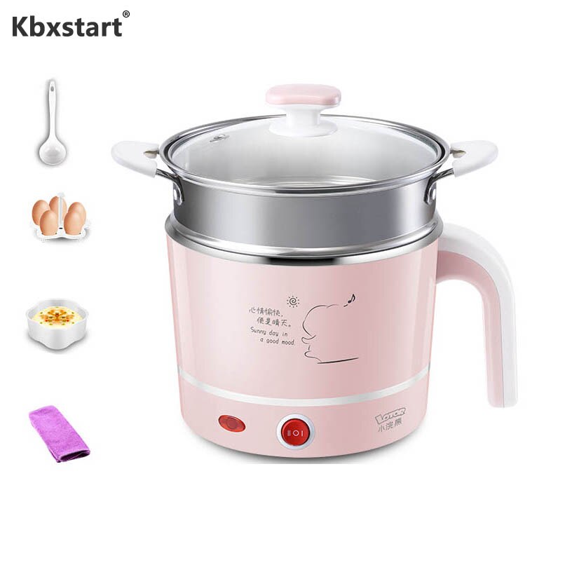 Kbxstart 220V Multifunction Electric Cooking Pot Skillet Noodles Rice Cooker Thermal Insulation 1.2L Mini Pot Cooker