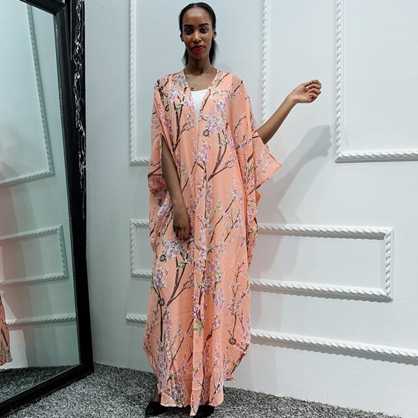 Arabe dubaï Abaya Kimono Hijab musulman longue robe africaine Maxi robes femmes Pakistan Caftan Marocain Caftan vêtements islamiques: Rose