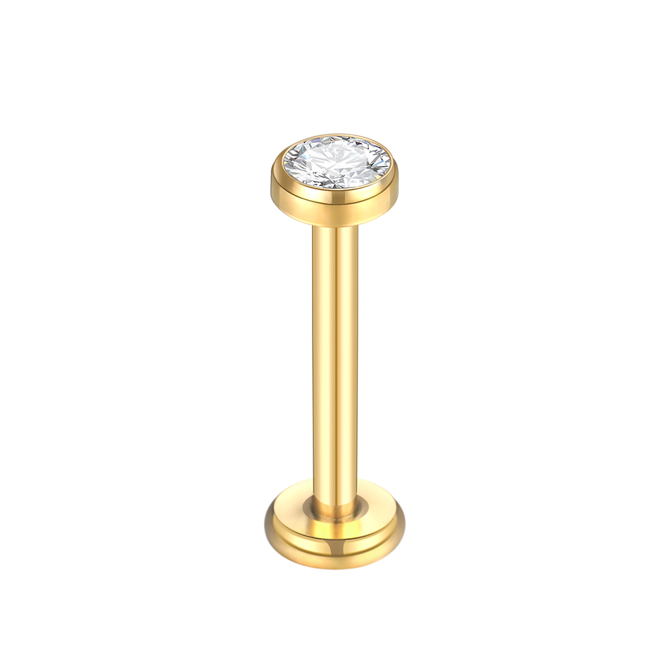 Piercing de titanio G23, barra de labio de Labret de hilo interno, gema gótica CZ, pendiente de lóbulo de oreja de cartílago, joyería para el cuerpo Punk, 1 ud.: Oro / Bronce antiguo plateado