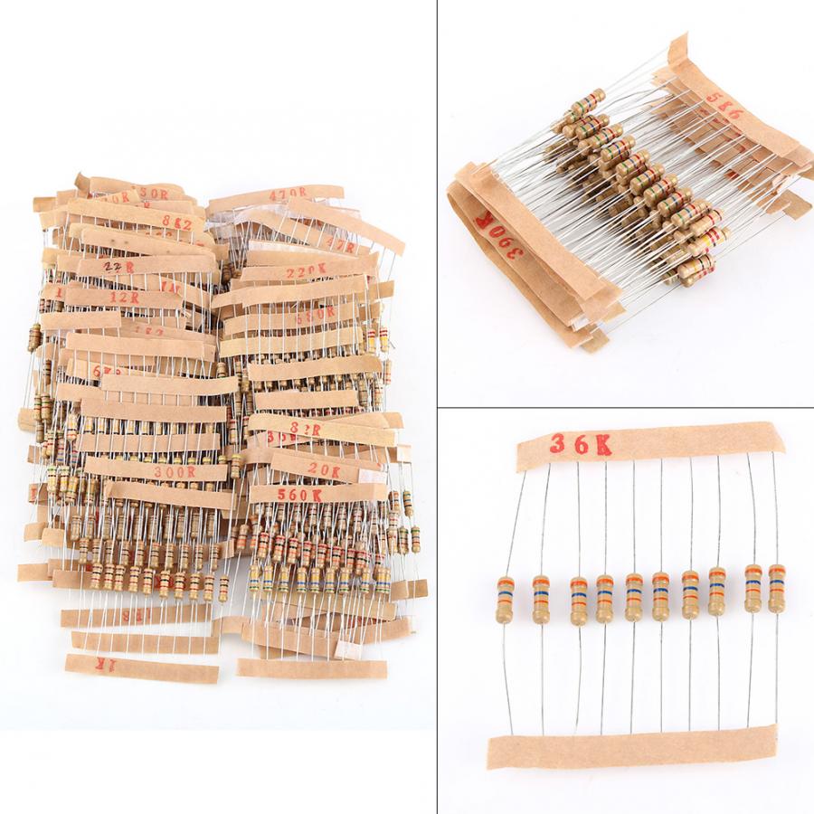 Carbon Film Resistors Kit Acogedor 1000pcs 1-10M ohm 1/2W Resistor Assortment 100 Values Resistance Meter