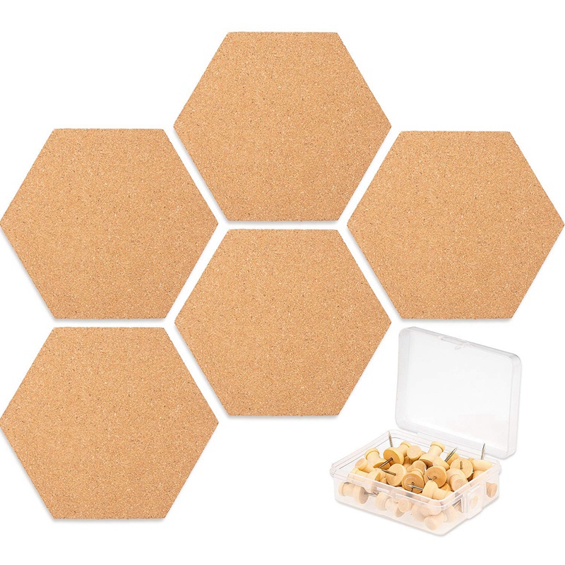 5 Pack Hexagon Kurk Boord Tegels met Volledige Sticky Terug, mini Pin Board met 40x Push Pins voor Foto 'S, Foto 'S, Tekening