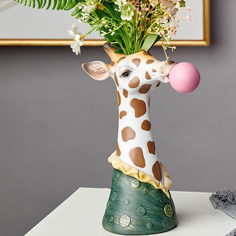 Creatieve Moderne Dierenkop Hars Succulent Vaas Bloempot Hand Schilderen Giraffe Zebra Panda Bellen Blazen Dier Buste Figuur