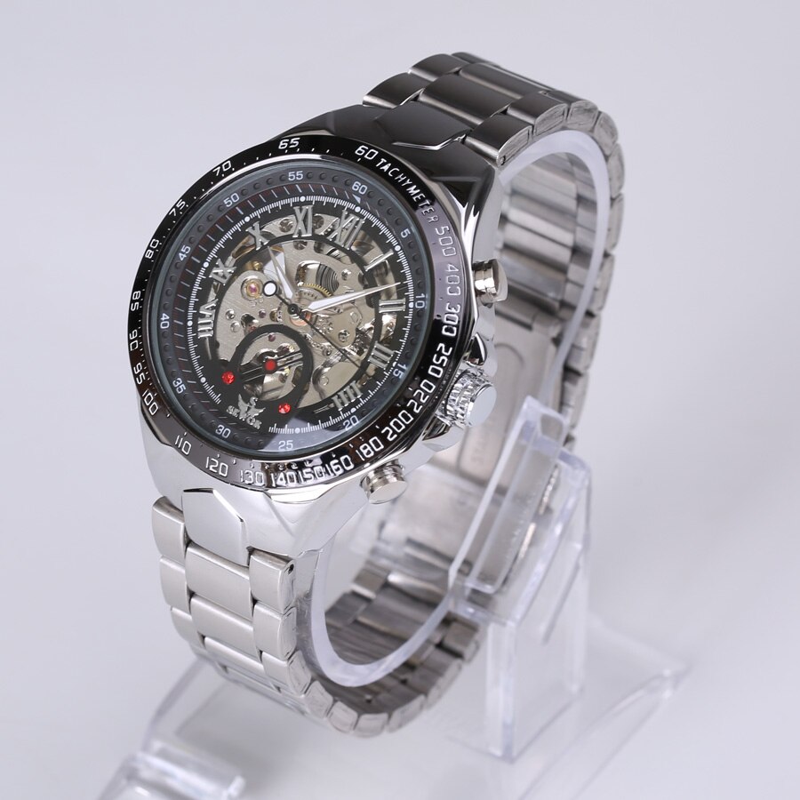 Sewor Top Horloge Mannen Zwarte Sport Horloges Roestvrij Staal Automatische Mechanische Horloges Mannen Skelet Horloge Reloj Hombre