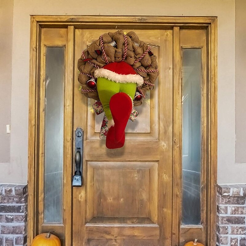 Décorations de noël, couronne en toile de jute, avec jambes en peluche, pour la décoration de noël, pour thanksgiving