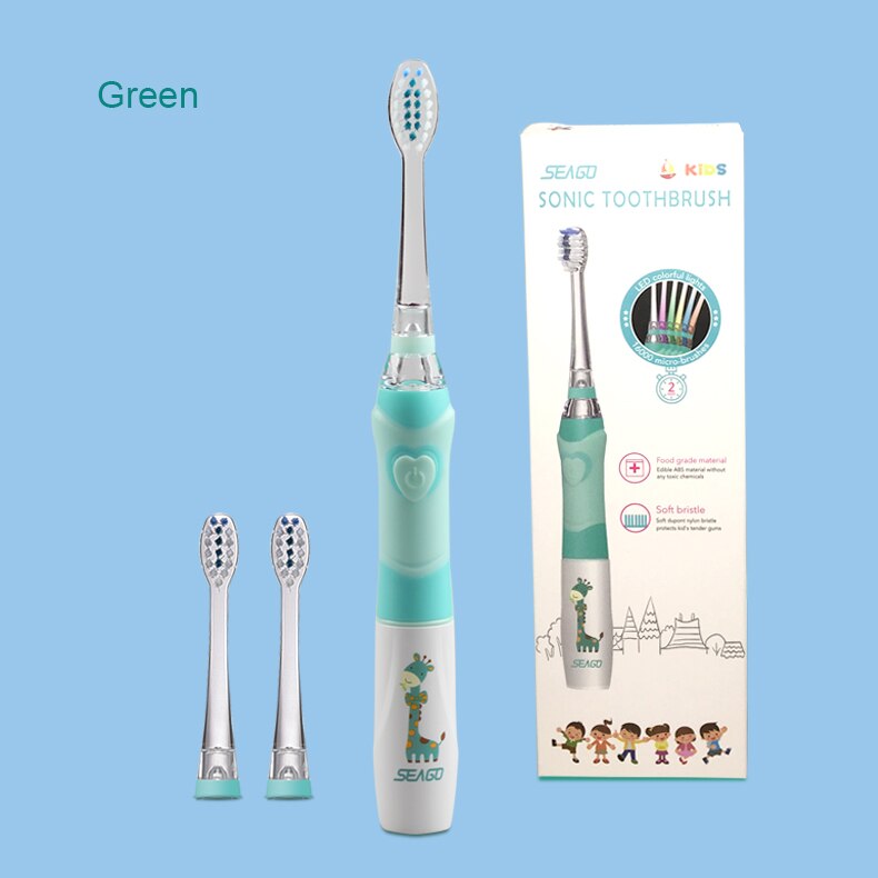 Seago børn elektrisk tandbørste drevet vandtæt sonisk tandbørste til 3-12 aldre børn elektronisk tandbørste med timer: Grøn