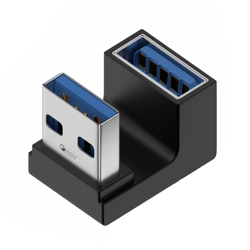 NNBILI 90 Przedłużacz USB 3.0 pod kątem prostym Kolanko w górę Złącze USB 10 Gb/s do komputera PC Przedłużacz wtyczki męskiej na żeńską: Black