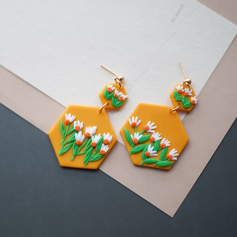 Handgemaakte Dangle Bloemen Daisy Bloem Succulent Delicate Hexagon Trendy Multi Maten Polymer Clay Earring Studs Sieraden Sets