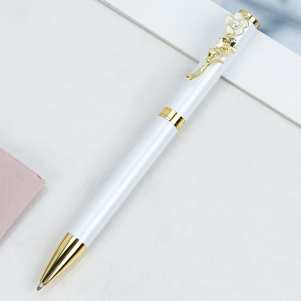 1 Piece Pearl Flower Metal Ballpoint Pen Stationery: Navy Blue
