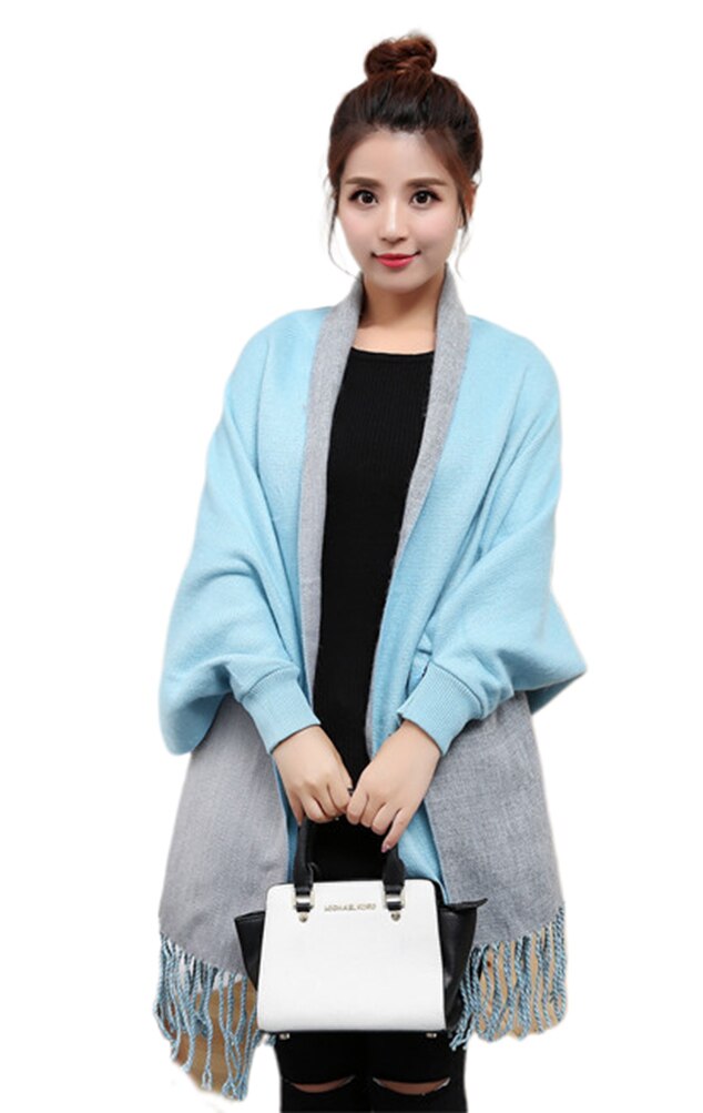 Otoño casual borla de punto Ponchos cachemir Batwing Capes Cardigan abrigo señora Streetwear capa flecos Poncho chal bufanda: Rojo