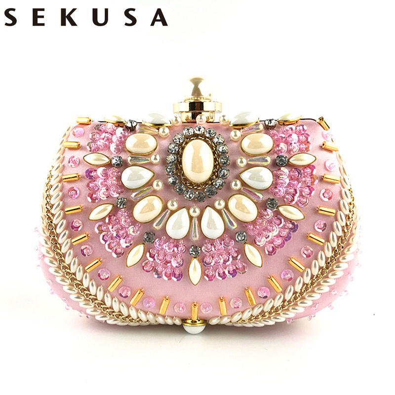 SEKUSA Kupplung Geldbörse Tasche Frauen Runde Clutch Abend Tasche Kristall Diamant Hochzeit Geldbörse Handtasche Exquisite Kette Schulter Tasche