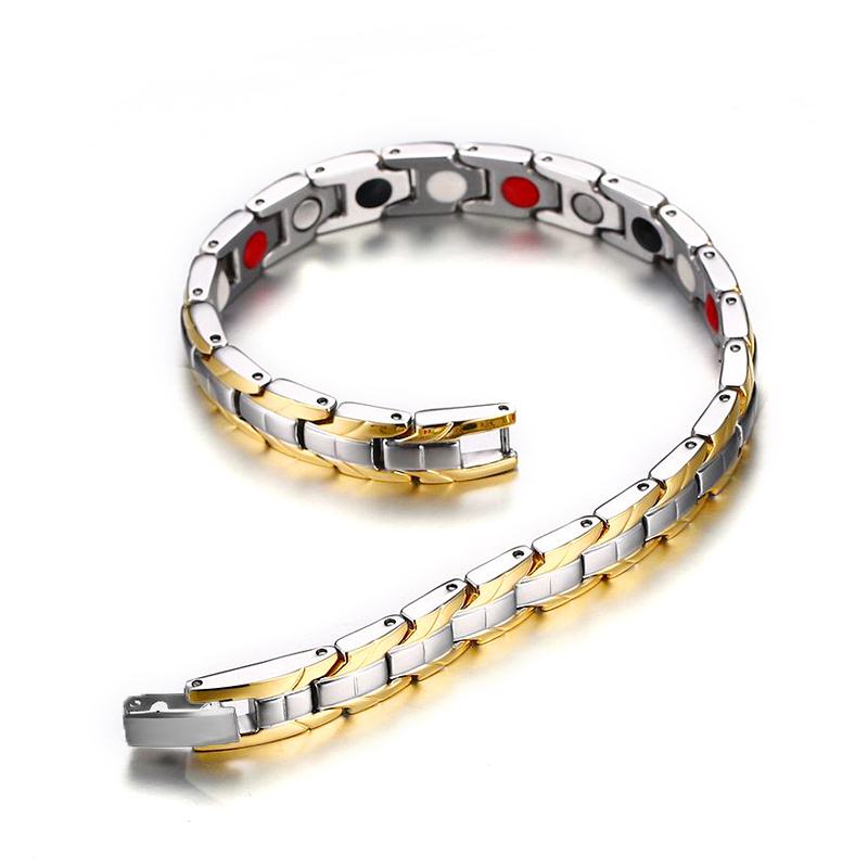 Vnox 7mm Width Health Care Bracelet Stainless Steel Chain for Women Adjustable Length