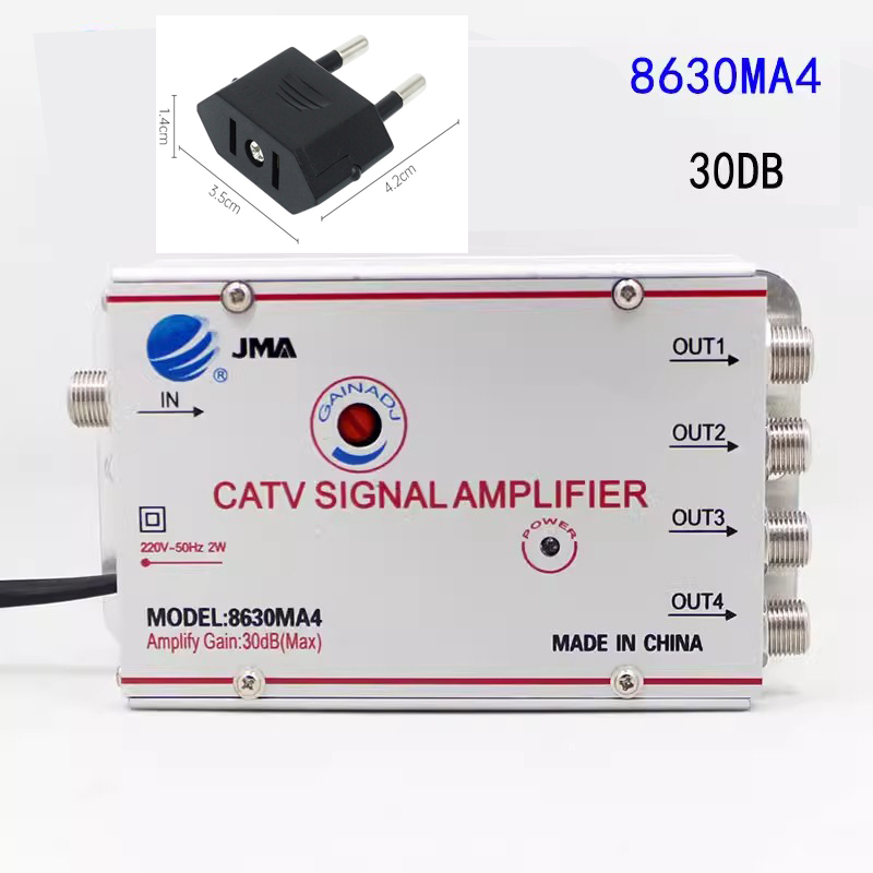 Ac 220V 4 Way Catv Kabel Tv Splitter Versterker 30db Digitale Tv Antenne Signaalbooster Home Tv Apparatuur 45Mhz Naar 860Mhz Us Plug: Rood