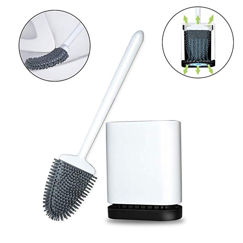 Wall-mounted Toilet Brush Rubber Head Holder Bristle Cleaning Brush WC Bathroom Accessories Home Stuff For Toilet Silicone: White