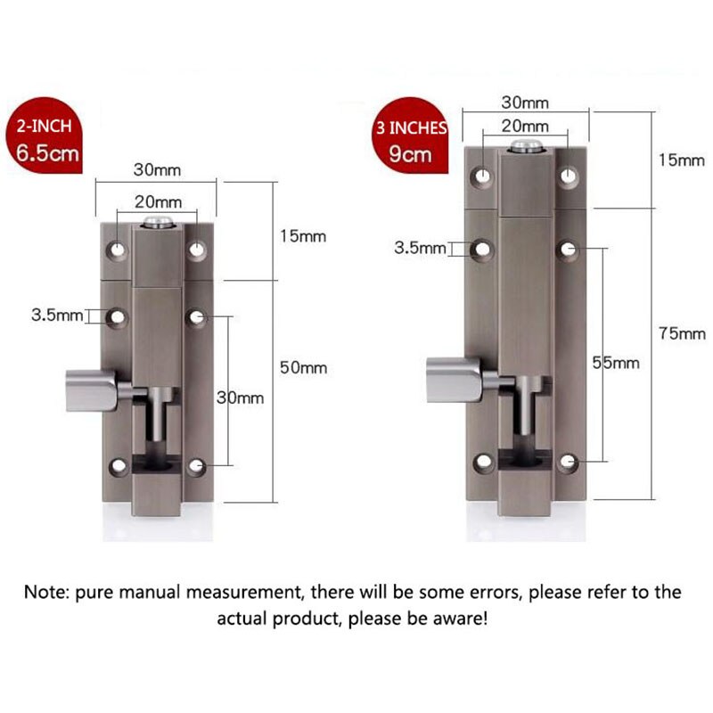 Safety Guard Latch Slide Lock Door Drawer Barrel Bolt 2 Inch 3 Inch, Silver Thick Aluminum Alloy Open Latch Door Lock with Screw