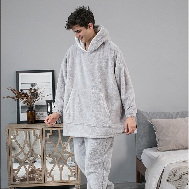 Pull à capuche en peluche pour couple, ample, épais et , peignoir en peluche pour homme et femme, pyjama en molleton de corail, vêtements de maison, chemise de nuit, hiver