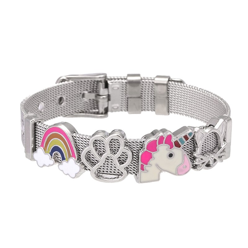 Dubbele kleur roestvrijstalen mesh armband diy eenhoorn bedel voor vrouwen heren armband sieraden verjaardag direct