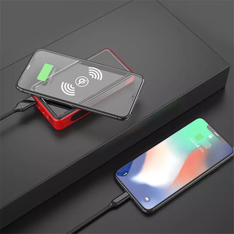 30000 mah solbatteripakke trådløs powerbank led let powerbank bærbar 4 usb mobiltelefon oplader til telefon
