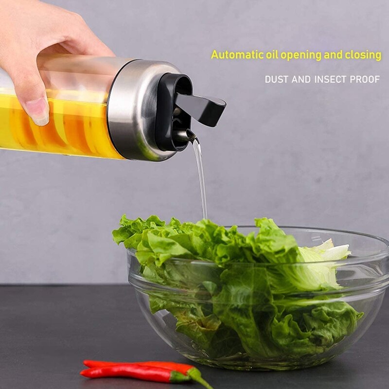 2 Pcs 450Ml Olive Oil Dispenser Bottle,Automatic Open and Close Oil Pot,Oil and Vinegar Measuring Bottle for Kitchen