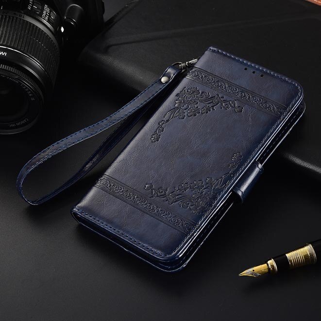 Y6s jat -lx3 jat -l29 jat -lx1 jat -l41 hoesje flip leren hoesje voor huawei  y6s y6 s hoesje achterkant telefoonhoesje op  y6s hoesje: Olieblauw