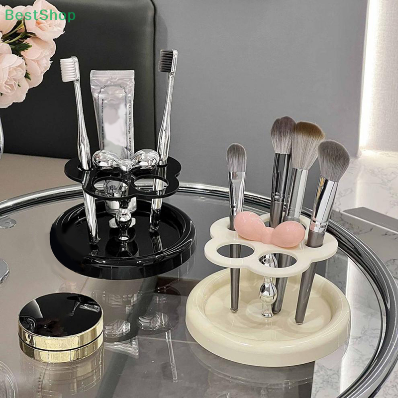 Soporte de cepillo de dientes eléctrico acrílico con forma de flor, estante de almacenamiento de pasta de dientes, estante de almacenamiento de cepillos de maquillaje, organizador de escritorio para baño