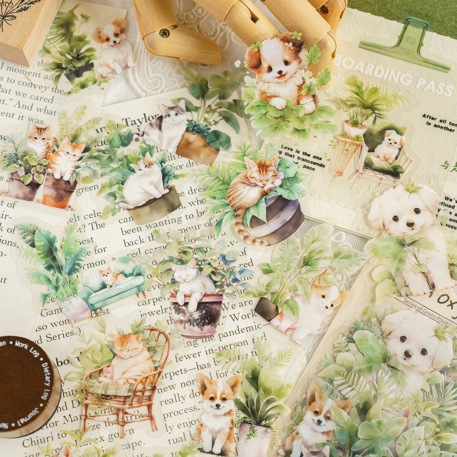 Juego de 30 Uds de pegatinas de hojas de helecho botánico, pegatinas transparentes de plantas Vintage para mascotas, pegatinas impermeables para álbum de recortes para decoración de diario DIY