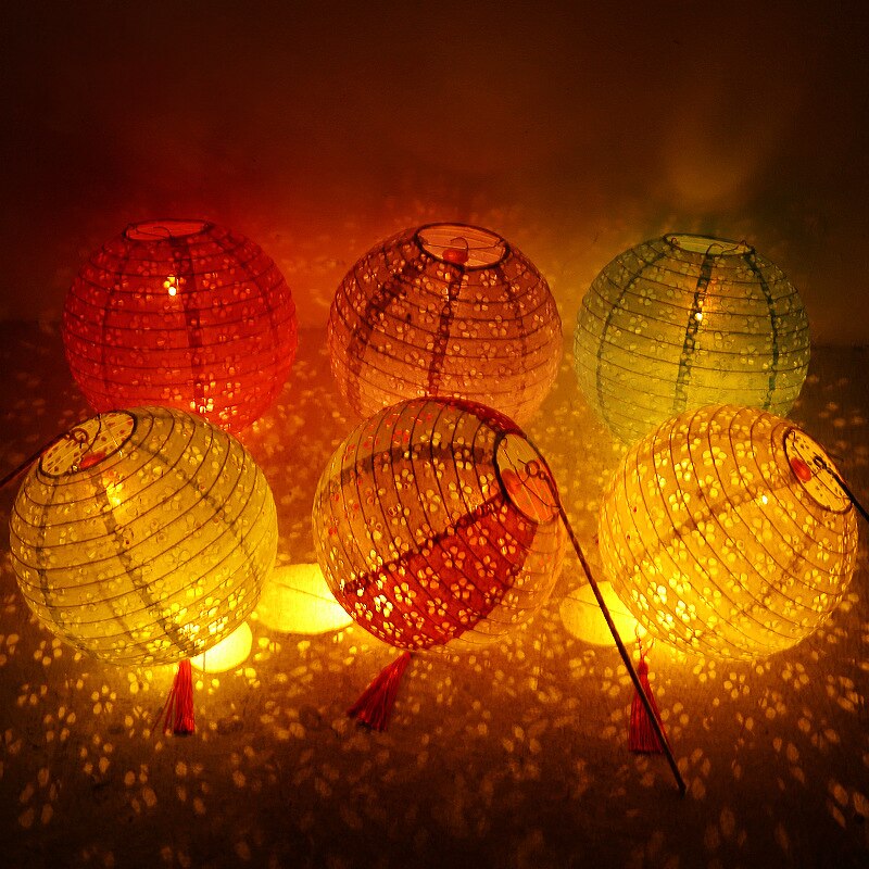 Chino hueco farol de papel decoración niños Diy de mediados de otoño linterna para eventos portátil brillante linterna vacaciones decoración lámpara