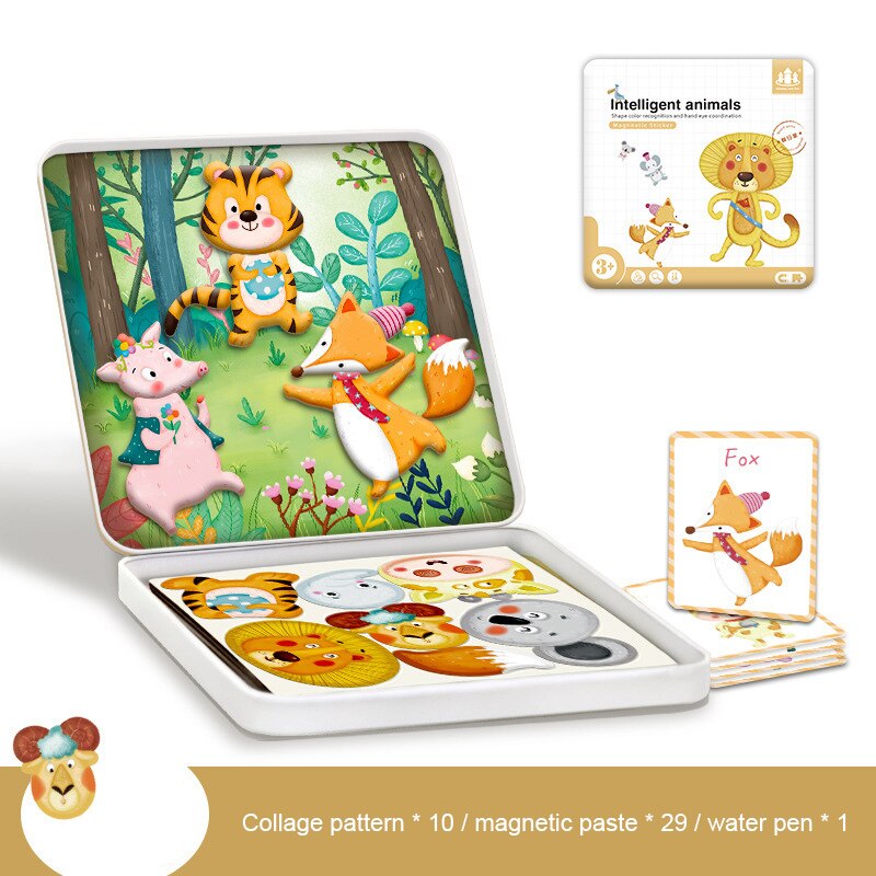 1Set Kinderen Ijzeren Doos Magnetische Puzzel Verkeer Dieren Collage Early Education Learning Game Kinderen Dag: 03