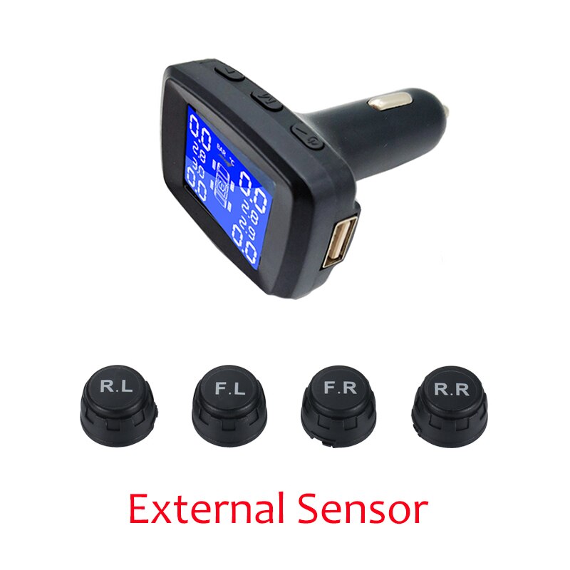 Car TPMS Tyre Pressure Tire Pressure Monitoring System Cigarette Lighter LCD Monitor Kit with 4 Internal External Sensor: External  Sensor