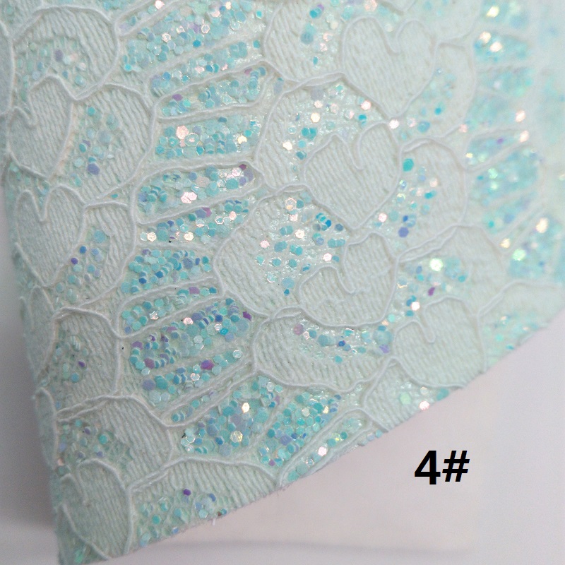 BLUE Glitter Fabirc, Faux Leather Fabric, Lace Synthetic Leather Fabric Sheets For Bow A4 8"x11"Twinkling Ming XM509: 4
