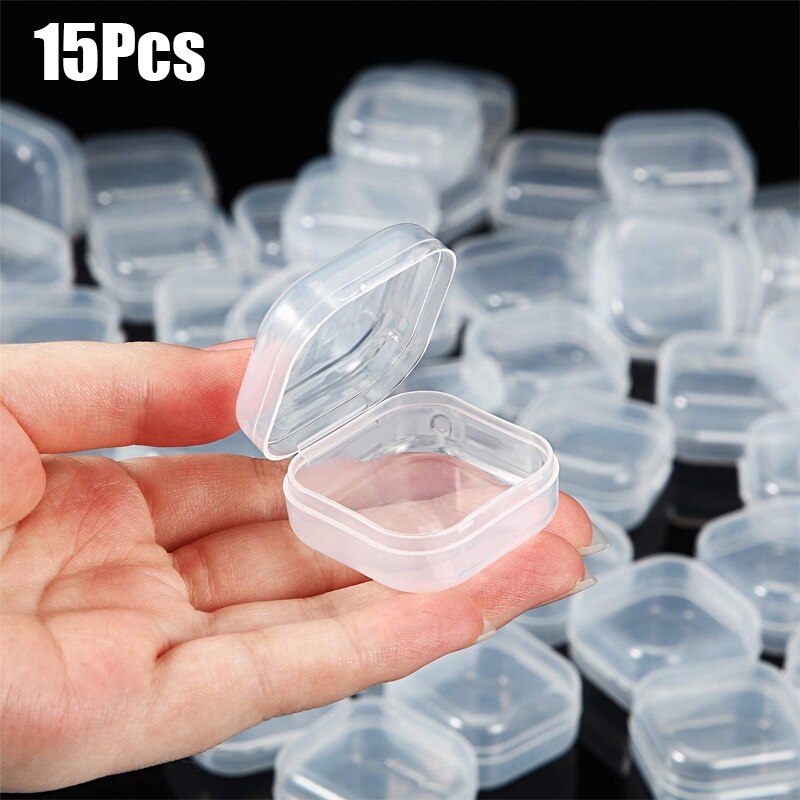 3-20Pcs Small Boxes Square Transparent Plastic Box Jewelry Storage Case Finishing Container Packaging Storage Box for Earrings: 15Pcs