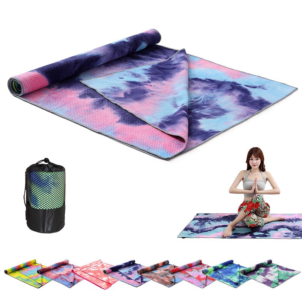 183*63cm yogamåtteprint hurtigtørrende skridsikker foldbart yogahåndklæde fitness tæppe med meshpose til pilates gym yoga tæpper: Farve 4