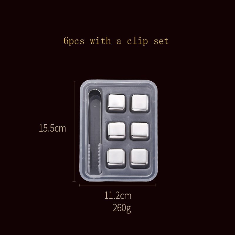 Stainless Steel Ice Cubes, Reusable Chilling Stones for Whiskey Wine, Drinks Cooler stone Rock Party Bar Tool: 6pcs set