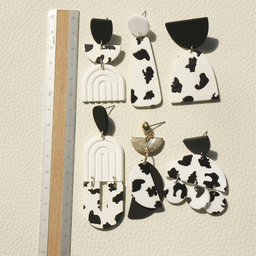 Classic Black White Large Geometric Acrylic Earrings for Women Irregular Exaggeration Long Earring Jewelry Pendientes