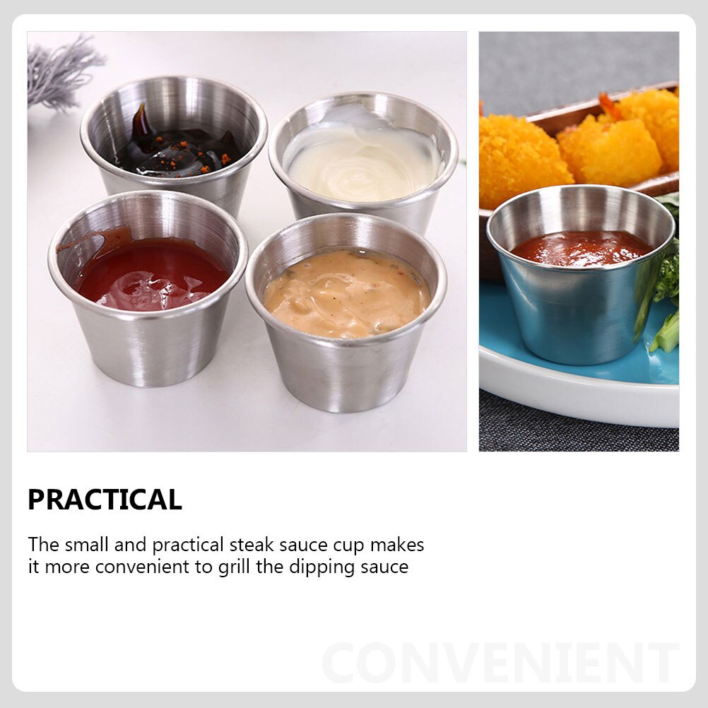 10pcs Stainless Steel Sauce Cups Condiment Cups Dip Sauce Cups Tomato Sauce Cups For Hotel Shop Home