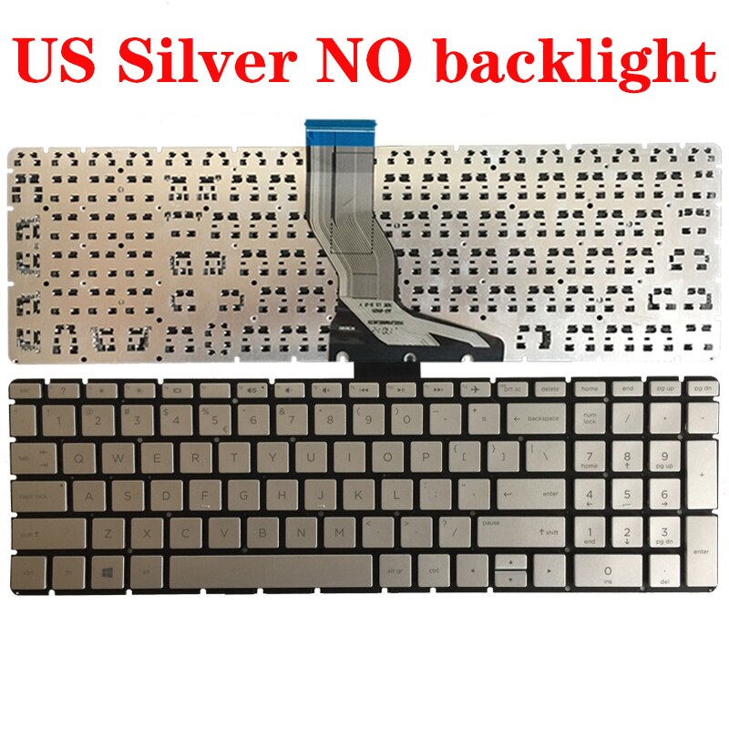 US/UK/SP/GR Laptop keyboard for HP 15-BS 15-BR 15-BW 15T-BR 15Q-BU 15T-BS 15Z-BW 250 G6 255 G6 256 G6 258 G6 TPN-C129 TPN-C130: US silver NO backlit